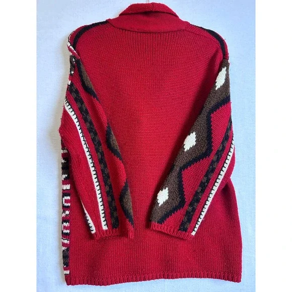 Vintage‎ Geometric Pattern Knit Cardigan Sweater Red Brown White Women SZ S/M - Picture 6 of 9